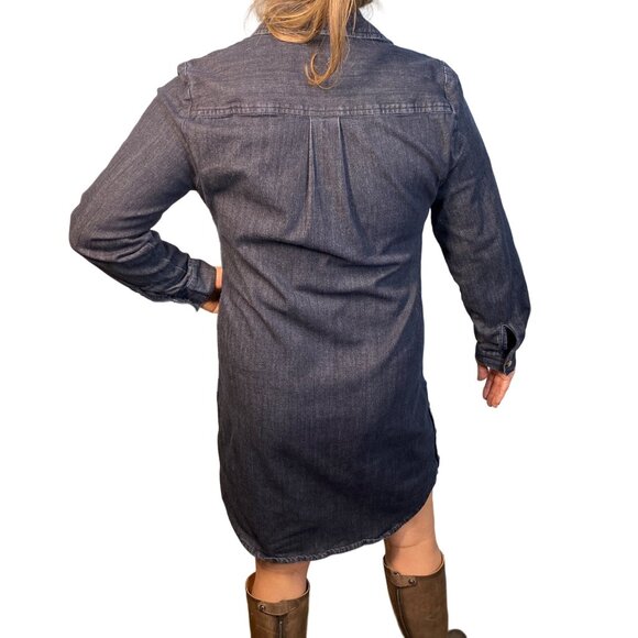 Chicos dark Denim Shirt Dress above knee Size 10 Button Detail Cotton stretch - Picture 12 of 13